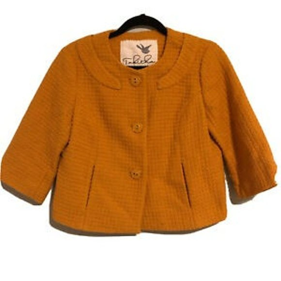 Tabitha Anthropologie Short Jacket Mustard Yellow With Pockets Button Up Size 4 - Picture 1 of 1